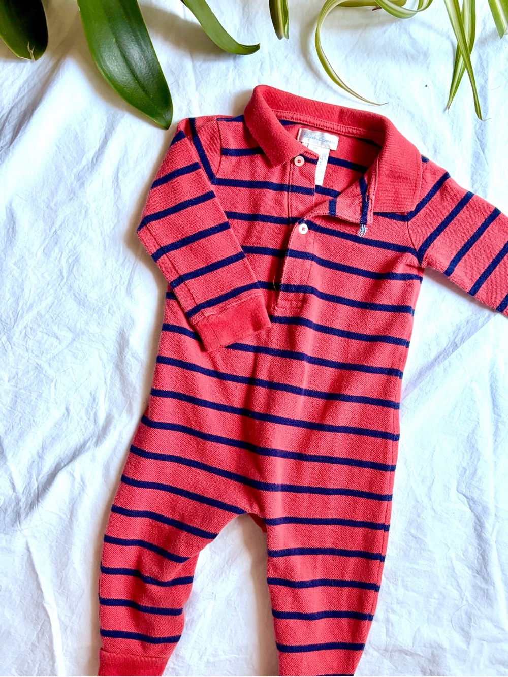 Ralph Lauren Red One-Piece with Navy Stripes